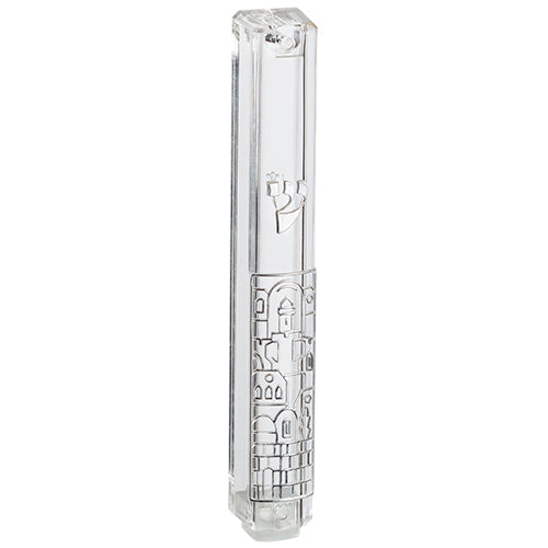 Plastic Mezuzah With Rubber Cork 12cm-clear And Silve r