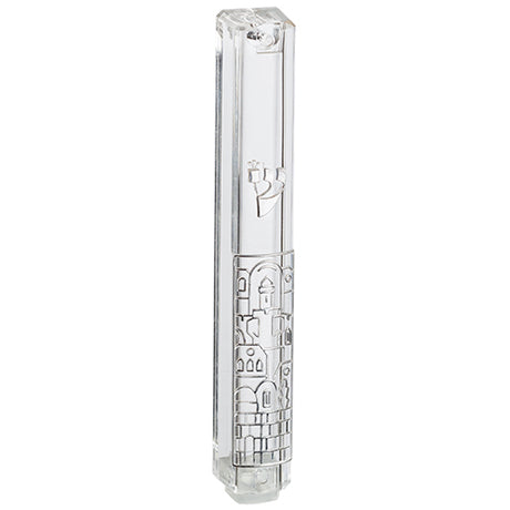 Plastic Mezuzah With Rubber Cork 12cm-clear And Silve r