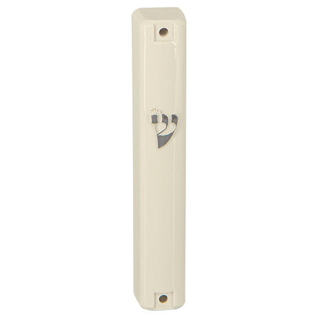 Plastic Mezuzah With Rubber Cork 15 Cm- Beige And Silver