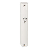 White Plastic Mezuzah With Rubber Cork 20 Cm - With Silver Shin