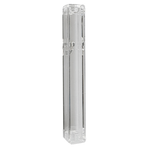 Plastic Transparent Mezuzah With Rubber Cork 20 Cm- With Silver Shin