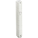 Plastic Mezuzah With Rubber Cork 12 Cm - 3d Metallic Silver Striped Design