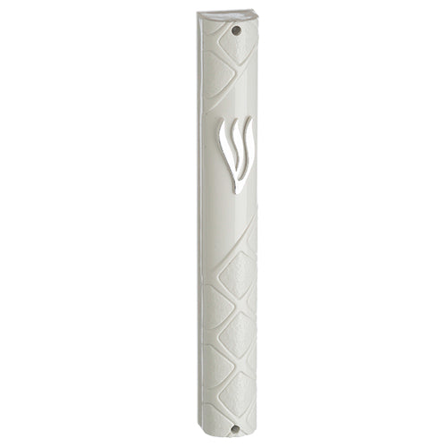 Plastic Mezuzah With Rubber Cork 12 Cm- White With The Letter Shin