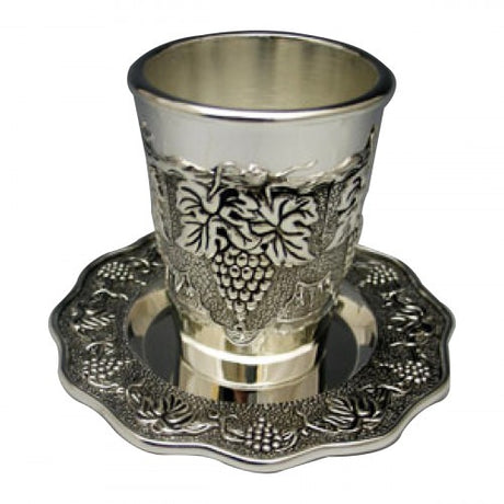 Kiddush Cup Silver Plated Grape design with tray #2432