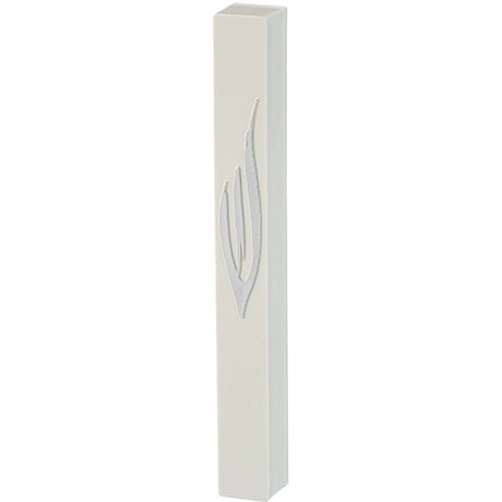 White Plastic Mezuzah 12 cm - Silver SHIN with Rubber Cork