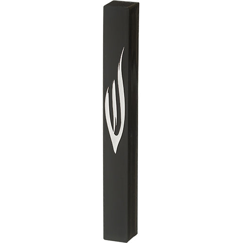 Black Plastic Mezuzah 12 cm - Gold SHIN with Rubber Cork