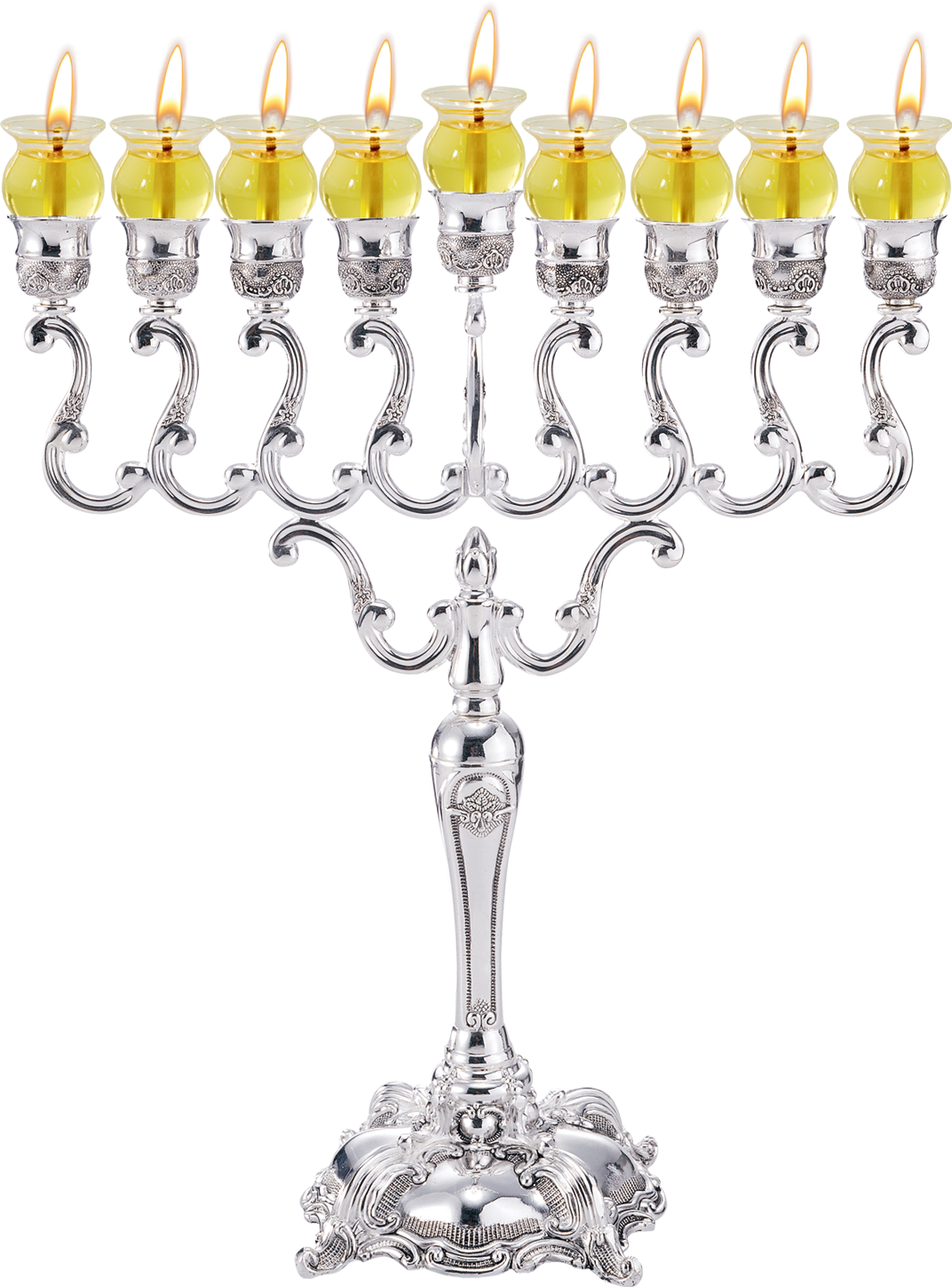 Ner Mitzva Silver Plated Oil Menorah Traditional Design