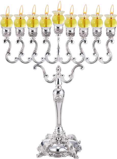 Ner Mitzva Silver Plated Oil Menorah Traditional Design