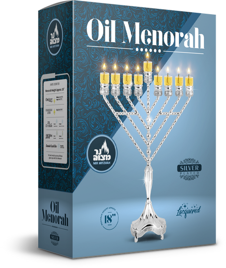 Ner Mitzvah Silver Plated Oil Rambam Menorah