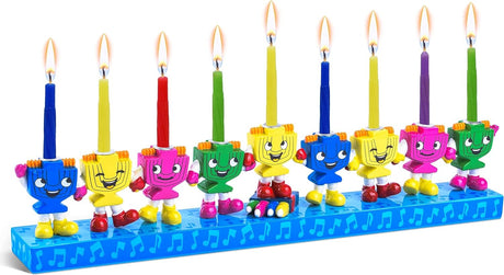 Hand Painted Resin Menorah - Dancing Dreidels