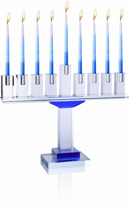 Crystal Glass Menorah - Blue