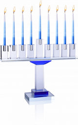 Crystal Glass Menorah - Blue