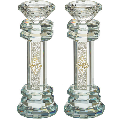 Crystal Candlesticks 19.5 cm with Metal Plaque- Ornaments