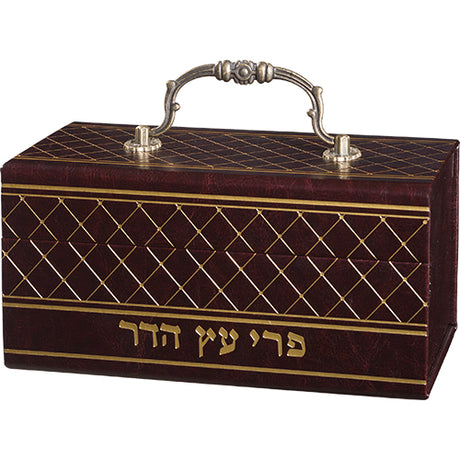 Faux Leather Etrog Box with Handle & Lock 13*19*11 cm - Brown