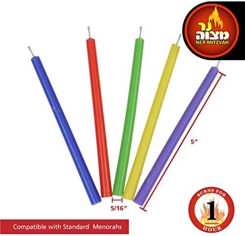 Ner Mitzvah Long Chanukah Candles - Multi-Color