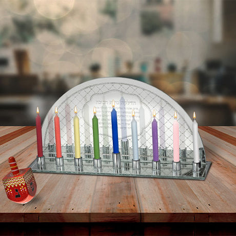 Glass Menorah for Candles with Colorful Branches 15X27 cm