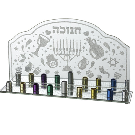 Glass Menorah for Candles with Colorful Branches 15X27 cm