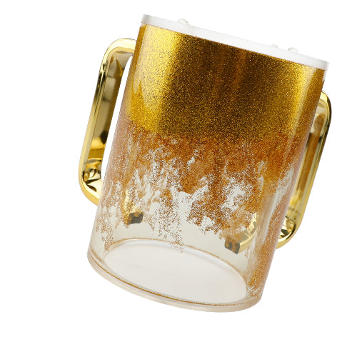 Perspex Clear Washing Cup 12 cm - Gold Glitter and Matte Gold Handles