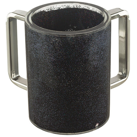 Perspex Clear Washing Cup 12 cm - Black Glitter and Silver Handles