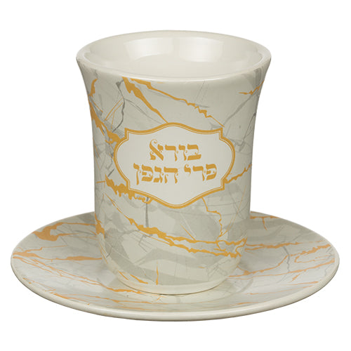 Ceramic Kiddush Cup 9 cm "Glaze" with Saucer contain 170ml /5.7oz