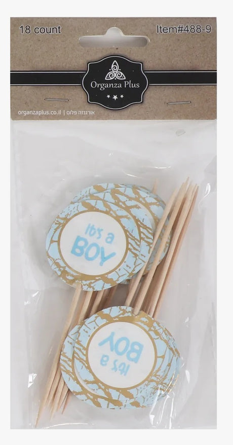 18 Blue Round "Its A Boy" Toothpicks For Cake Decarotion