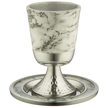 Aluminum Kiddush Cup 11 cm with Saucer - Marble contain 210ml / 7.1oz