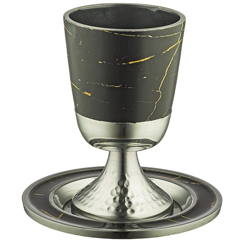 Aluminum Kiddush Cup 11 cm with Saucer - Marble contain 210ml / 7.1oz