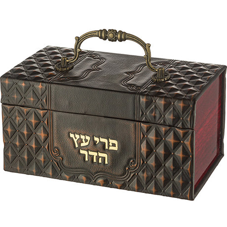 Faux Leather Etrog Box with Handle & Lock 13*19*11 cm - Brown