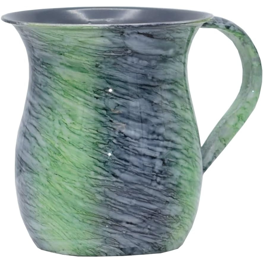 Stainless Steel Netilat Yadayim Cup – Aquatic Blue Green Painted Design