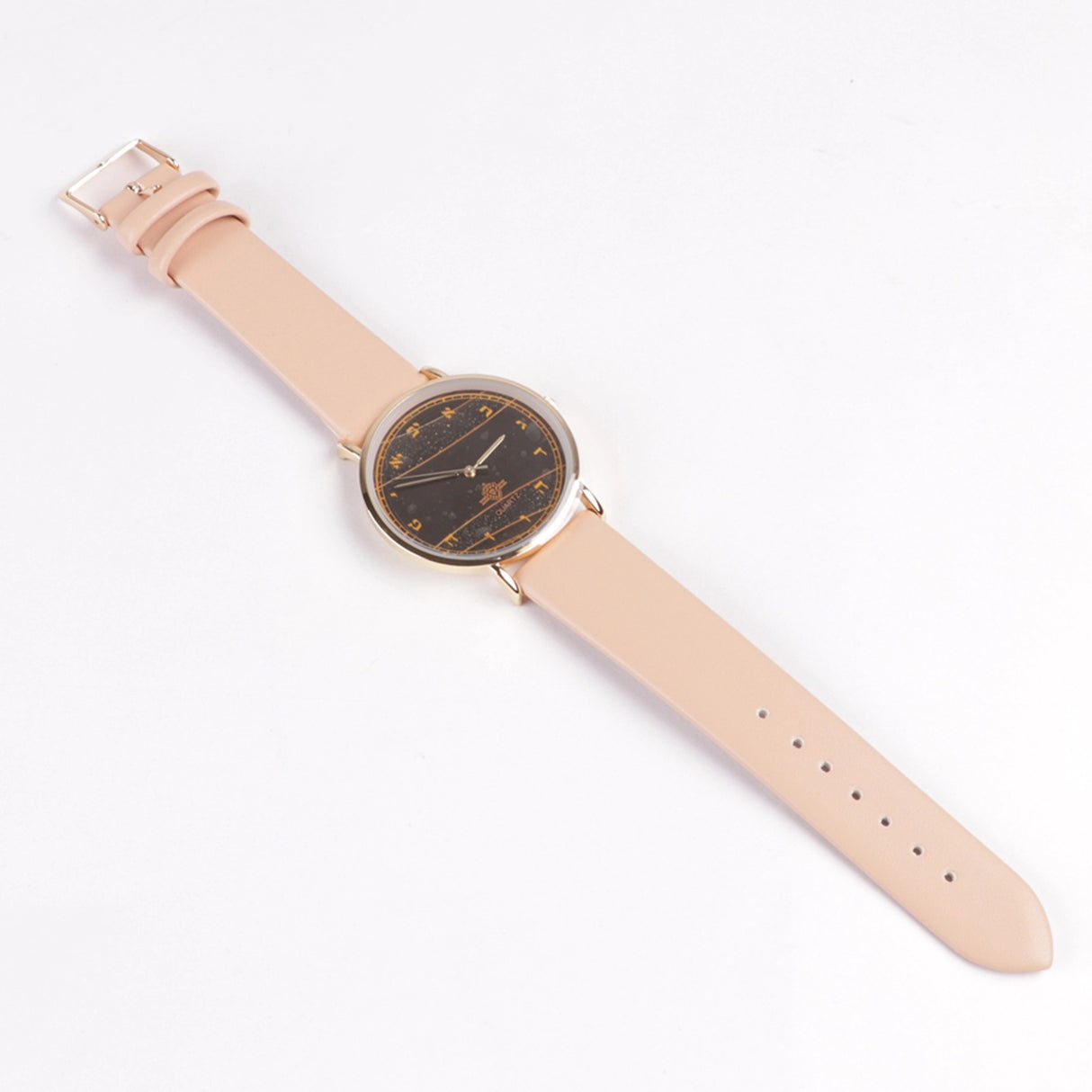 Watch With Aleph Bais" Gold Handle Black Face Gold Rim