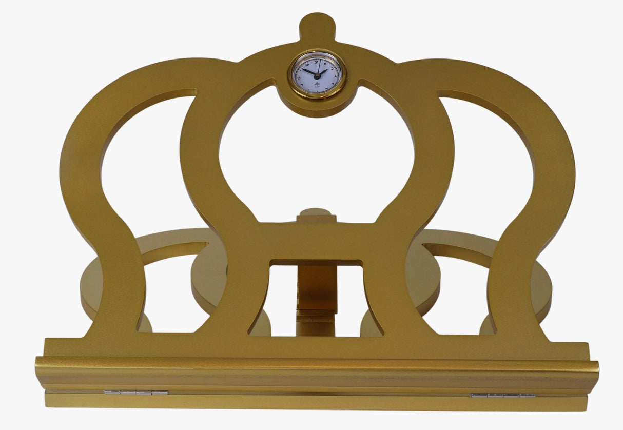 Gold Crown Shaped Table Top Shtender With Clock