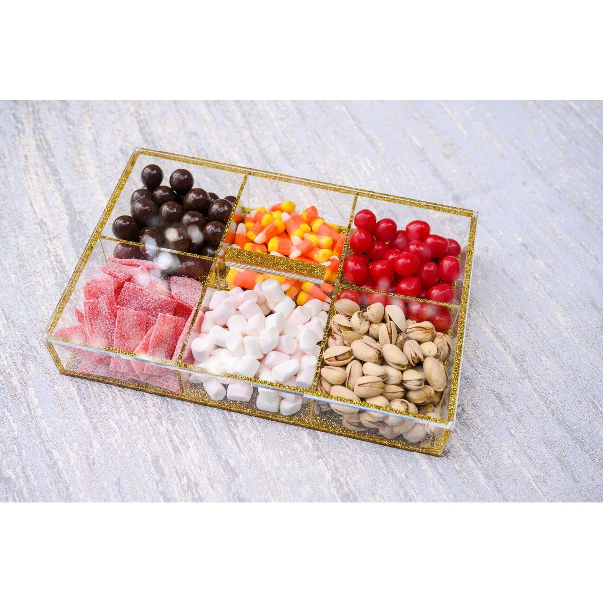 6 Compartment Dish With Magnetic Lid Gold Glitter