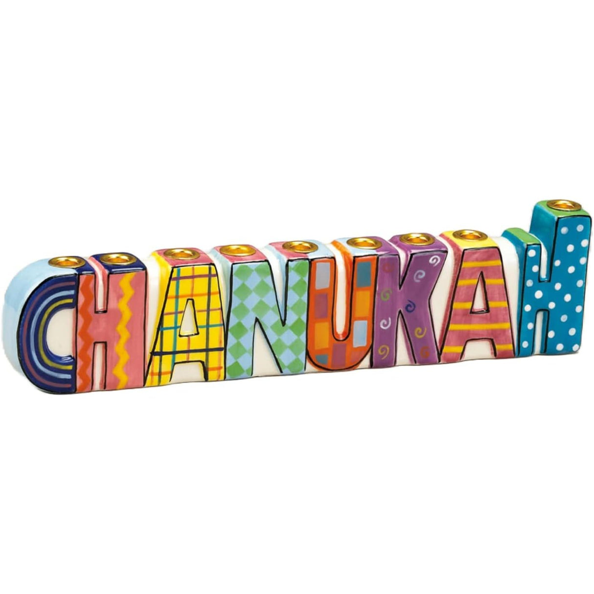 "CHANUKAH" Hand-Painted Ceramic Menorah