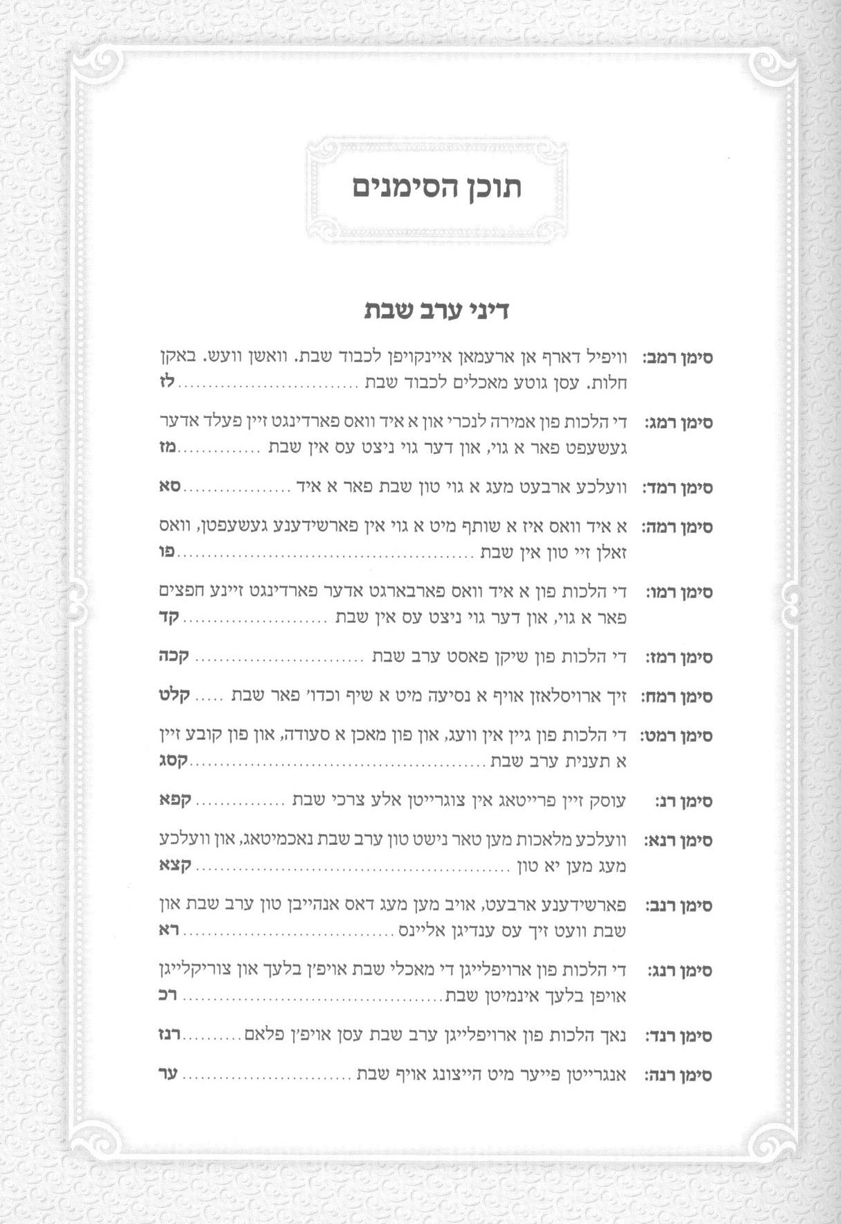 שלחן המלך הל' שבת -סי' רמ''ב -רס''ו - אידיש