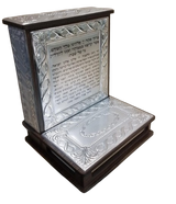 silver granite corkscrew tzedakah box ,machbox ,& hadlokas neiros blessing in one