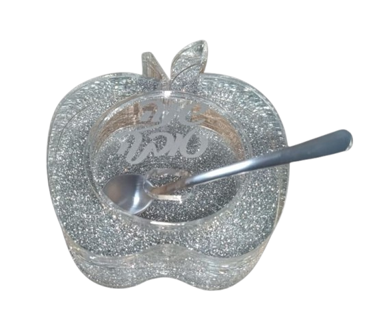 Honey Dish In Apple Shape Block - Silver