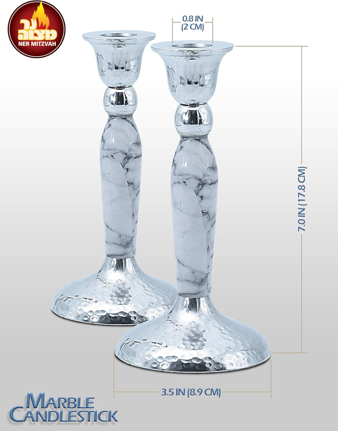 Marbleized Candle Stick - White