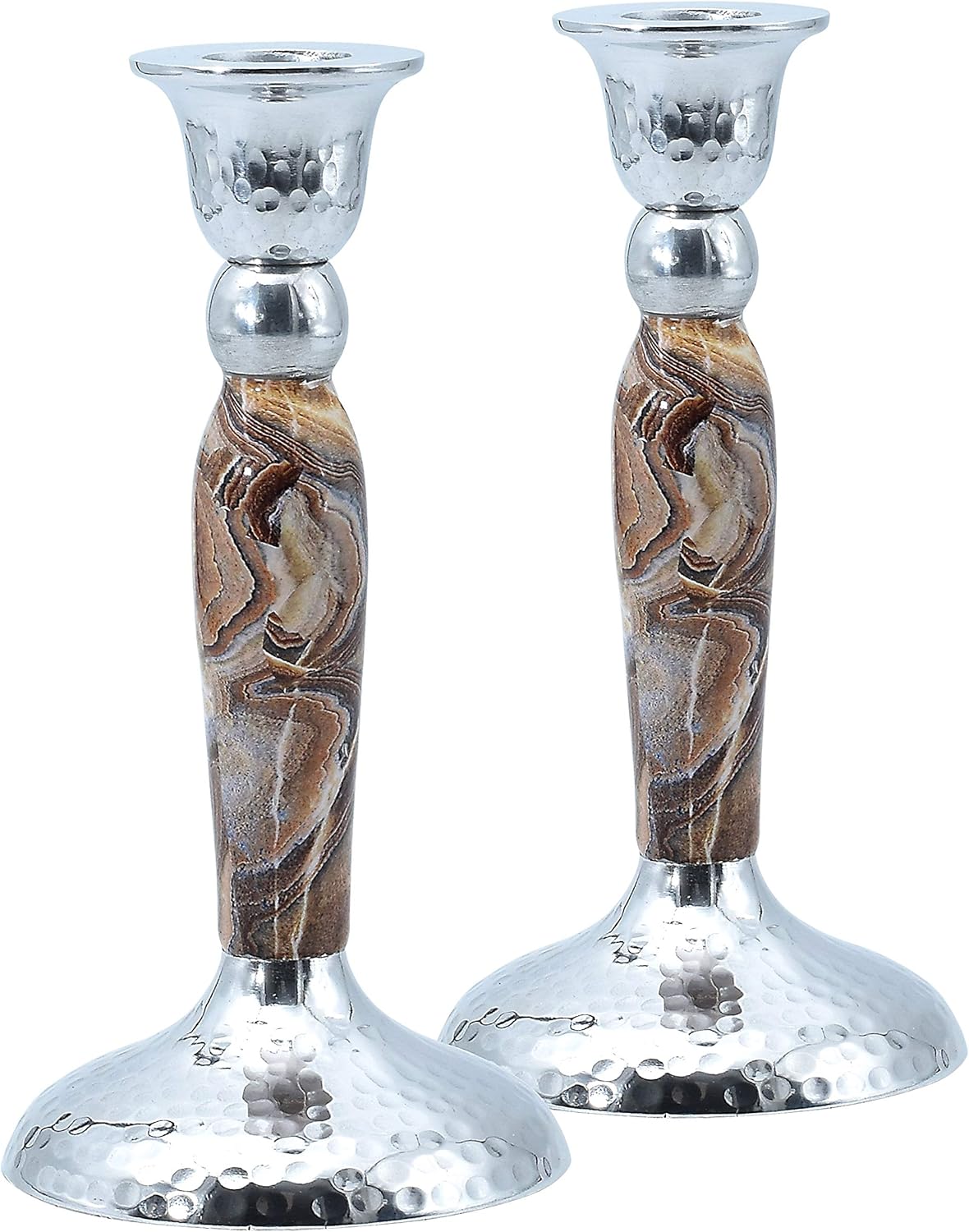 Marbleized Candle Sticks -Brown