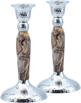 Marbleized Candle Sticks -Brown