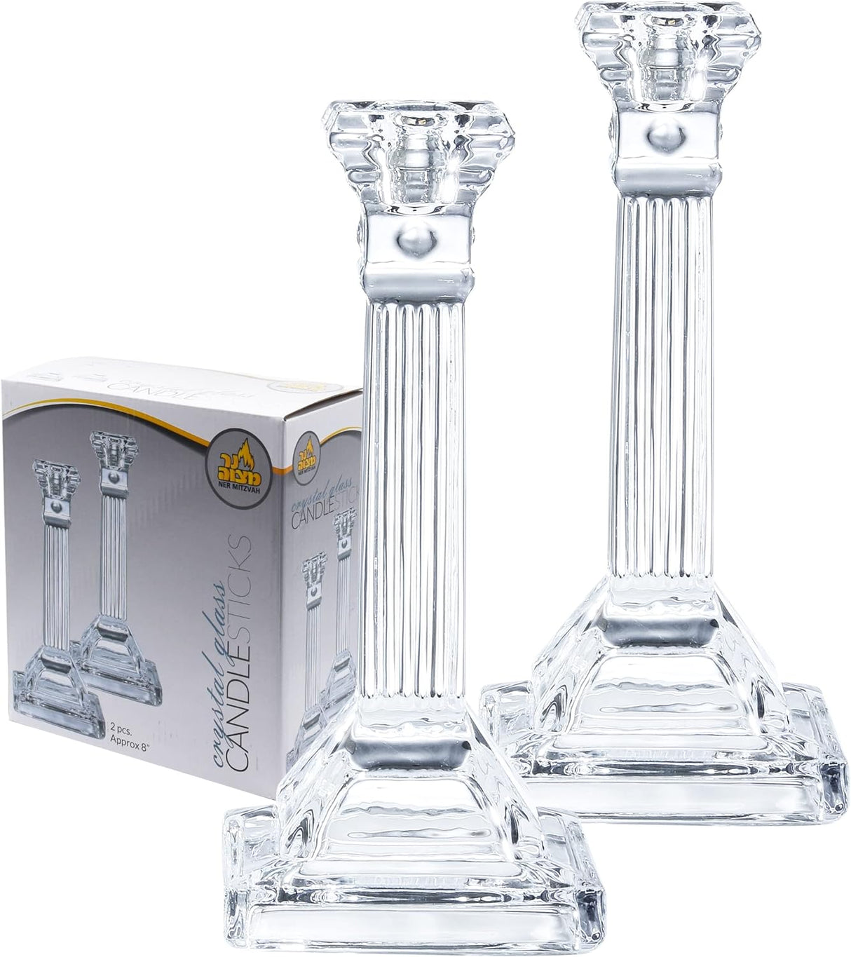 Crystal Candlesticks  Square Base with Fluted Design