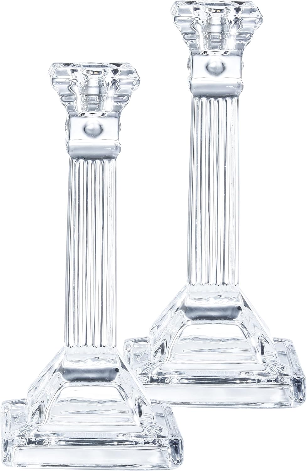 Crystal Candlesticks  Square Base with Fluted Design