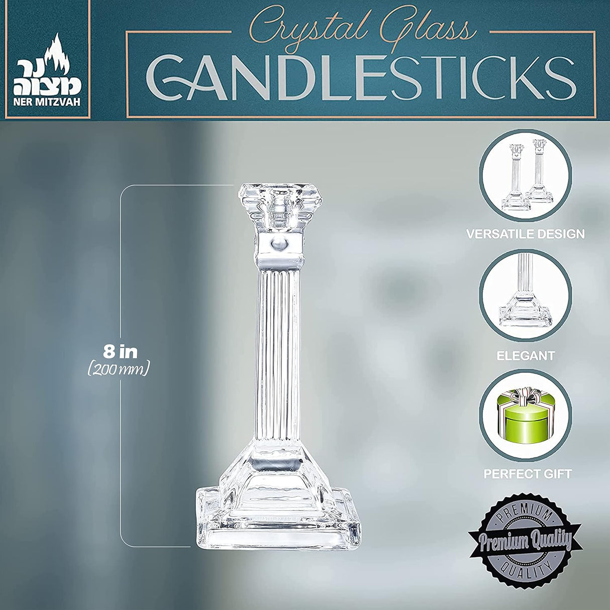 Crystal Candlesticks  Square Base with Fluted Design
