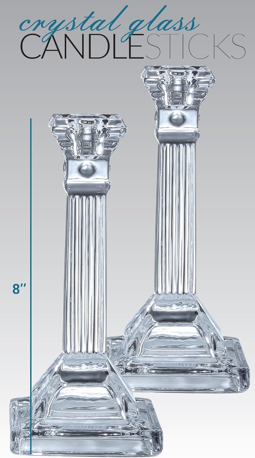 Crystal Candlesticks  Square Base with Fluted Design