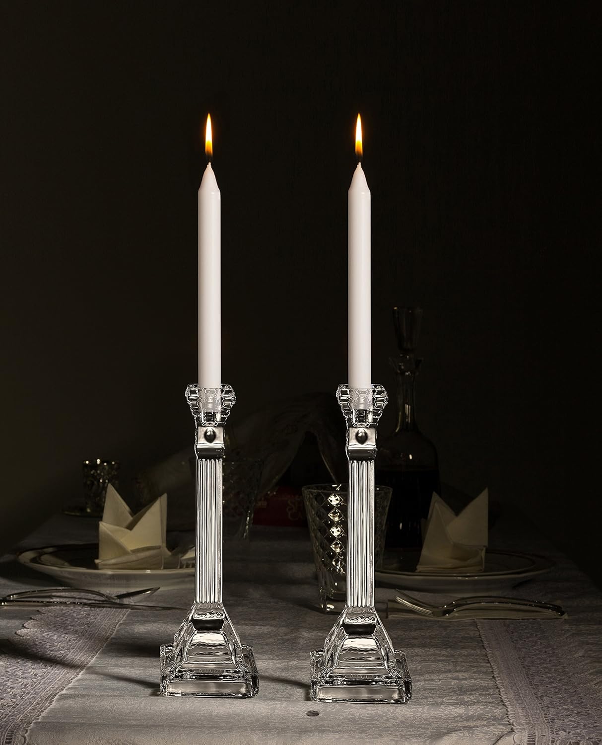 Crystal Candlesticks  Square Base with Fluted Design