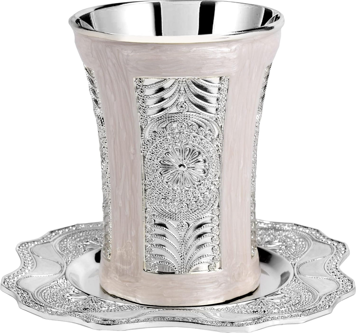 Kiddush Cup and Tray - Premium Quality Marble and Silver Plated Wine Cup