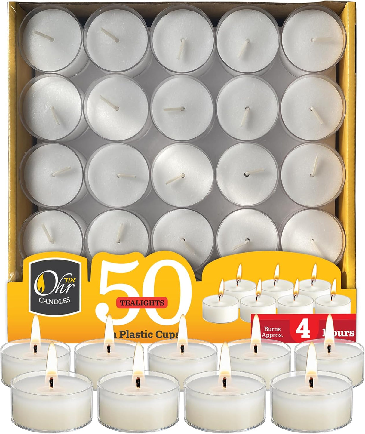 Ohr Tealight Candles in Clear Cup - 50 Pack