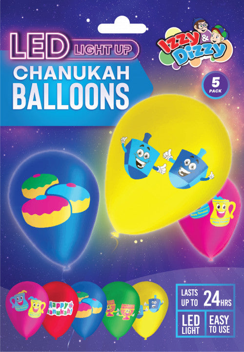 Chanukah Balloons - Light Up - 5 Pack