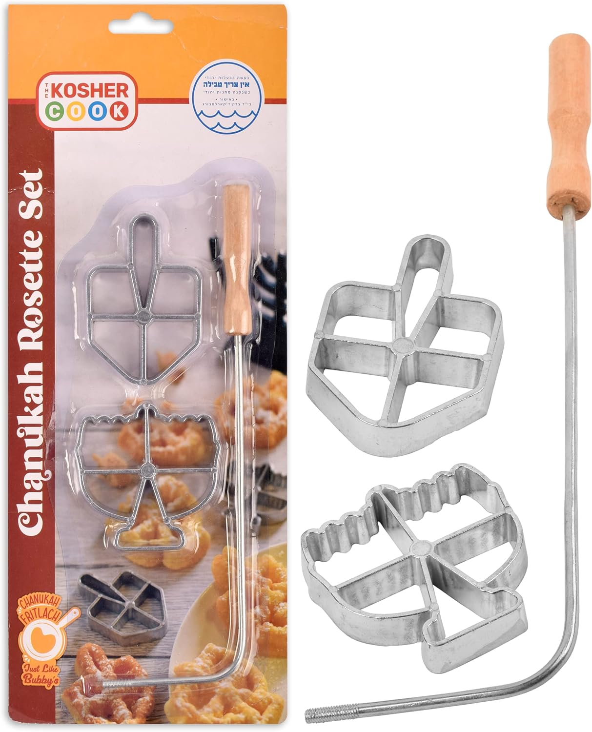 Chanukah Fritlach Rosette Maker - Stainless Steel Rosette Iron Set With Handle