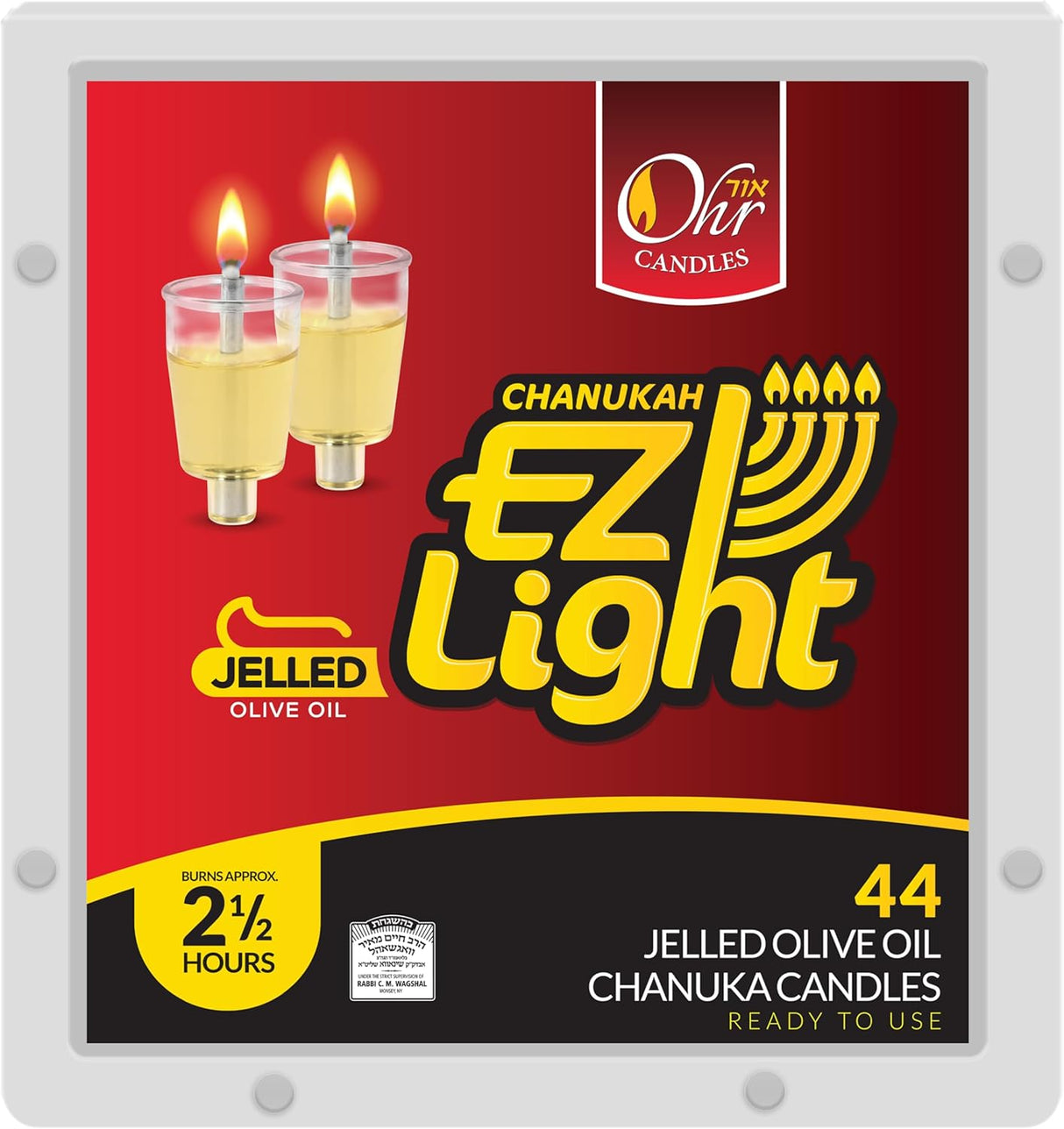 Pre-Filled Menorah Oil Cup Candles - Hanukkah Candles EZ Lights - Jelled 100%