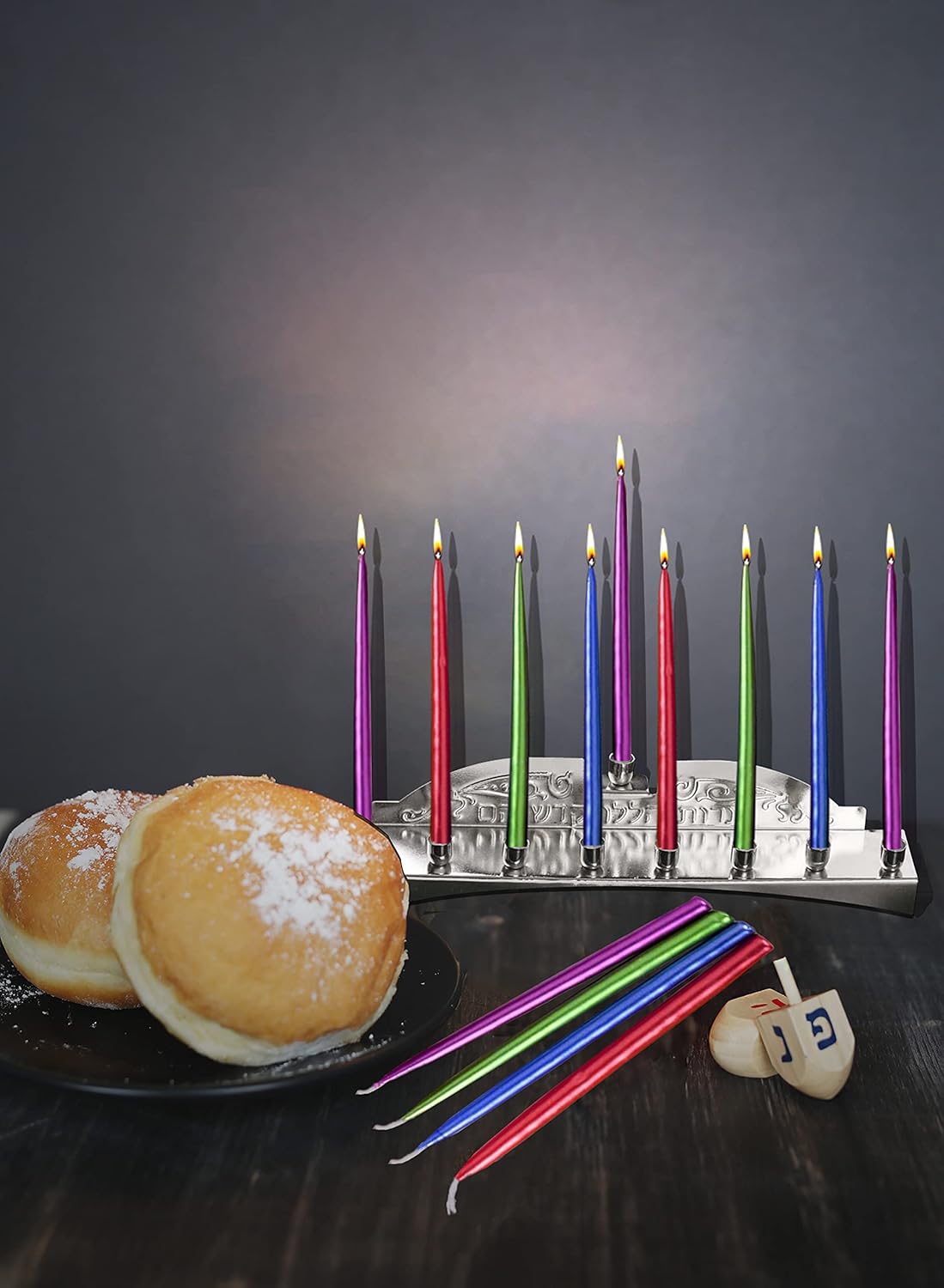 Nickel Candle Menorah - Fits all Standard Chanukah Candles - Classic Wall Design